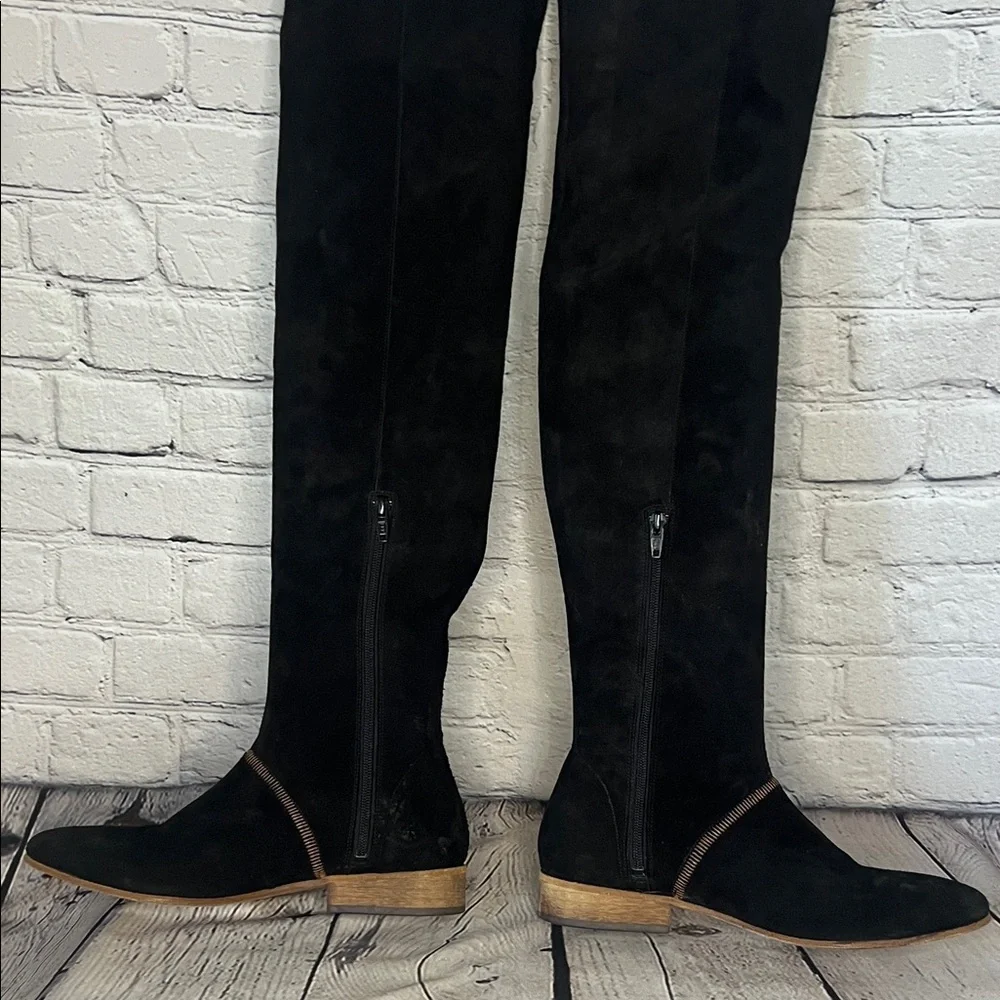 free people Elegant Black Suede Over the Knee Boots